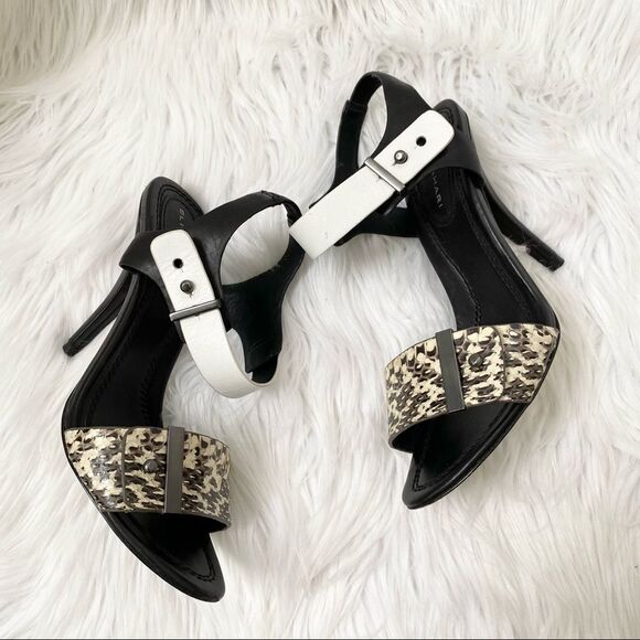 Elie Tahari Black White Snakeskin Heel Sandals 6.5 - Picture 4 of 9